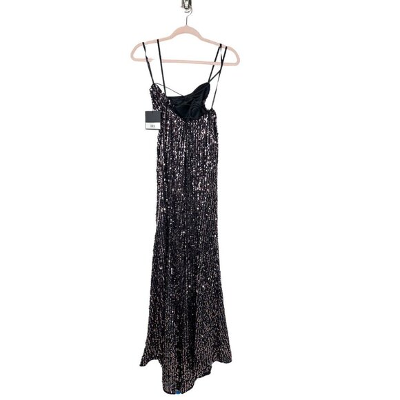 NWT Mac Duggal Stretch Sequined Open Back Lace Up Gown Black Rose 8 #8476 - Picture 5 of 8